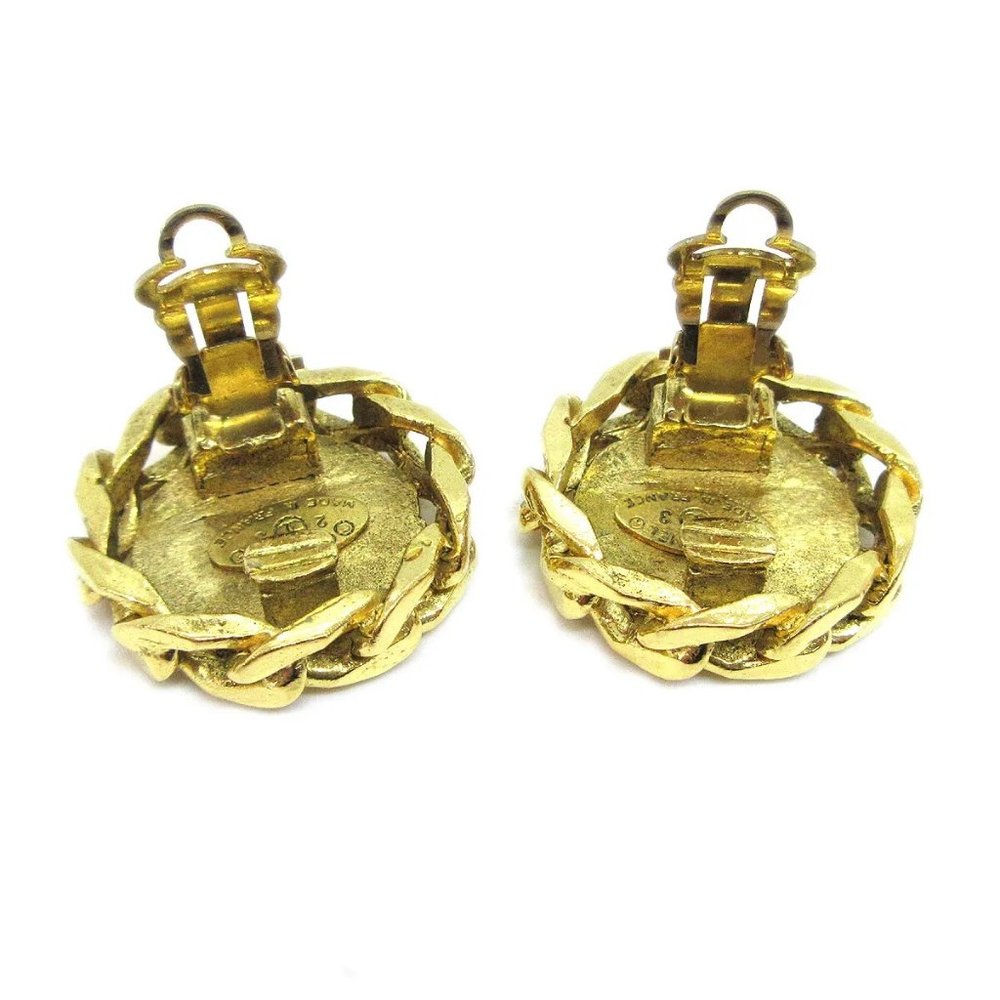 CHANEL CC Logos Button Motif Rhinestone Earrings Clip-On - Picture 5 of 5